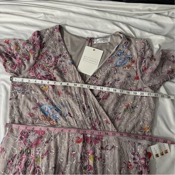 NWT $498 Mac Duggal [ 18 ] Floral Embellished Long Sleeve Midi Dress Mauve‎ - Picture 14 of 16